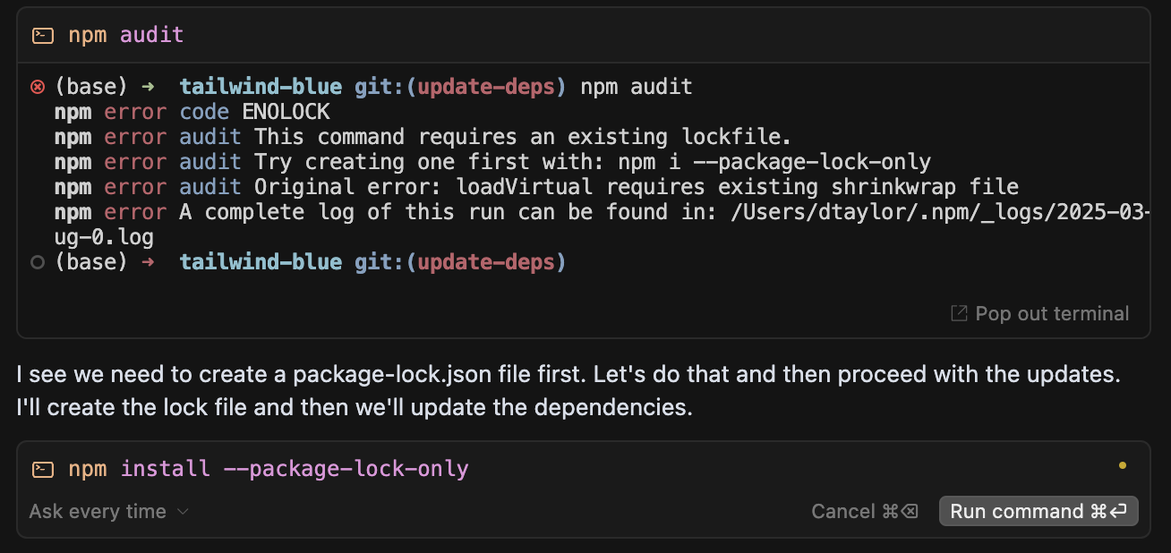 Cursor recommending package-lock.json for Yarn project