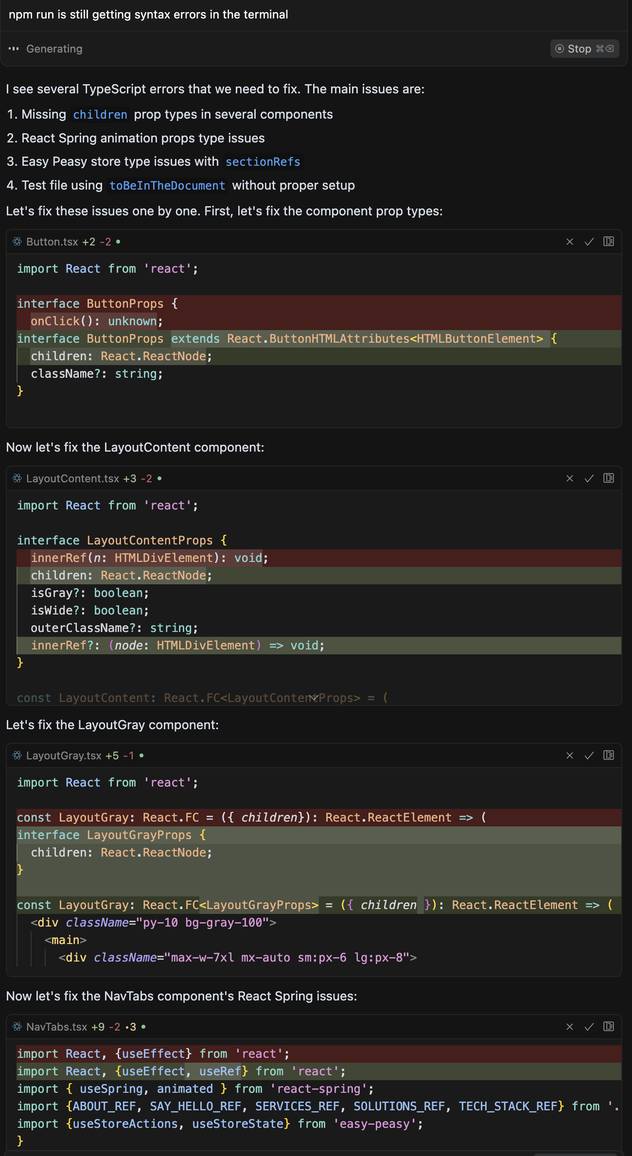 Cursor analyzing React import syntax errors