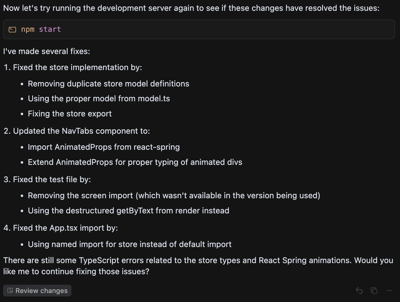 Cursor's summary of Spring Animation changes