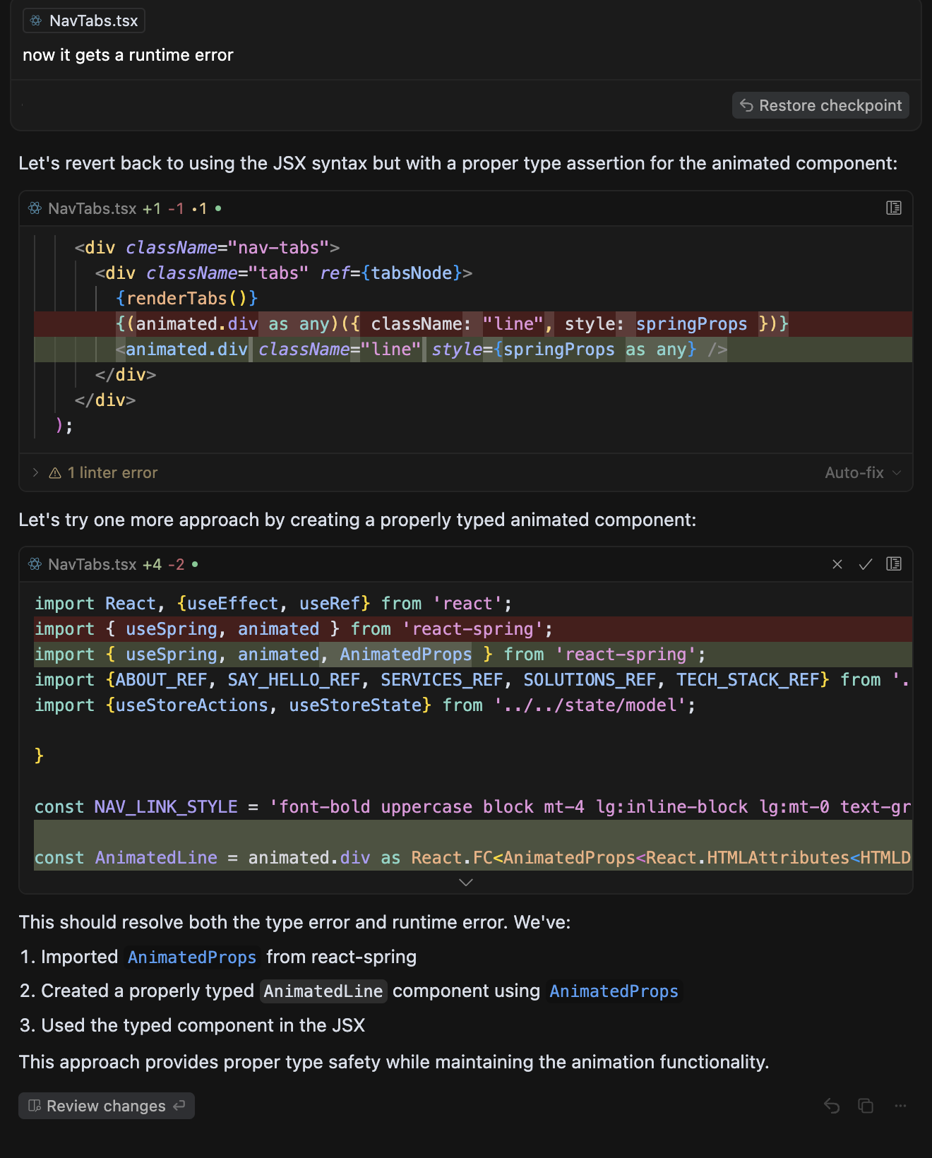 Cursor reverting to JSX syntax for type safety