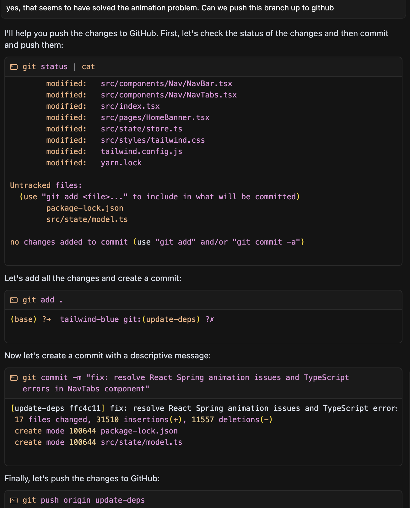 Cursor preparing to push changes to Github